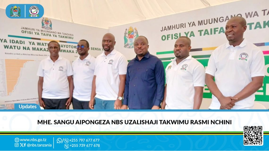 Waziri wa Nchi, Ofisi ya Waziri Mkuu, Kazi, Ajira na Mahusiano, Mhe. Deus Sangu (Mb), ameipongeza Ofisi ya Taifa ya Takwimu - NBS kwa kazi kubwa ya kukusanya, kuchakatana kusambaza Takwimu rasmi zinazotumiwa na Serikali pamoja na wadau katika kupanga na kutekeleza mipango mbalimbali ya maendeleo ya Taifa.