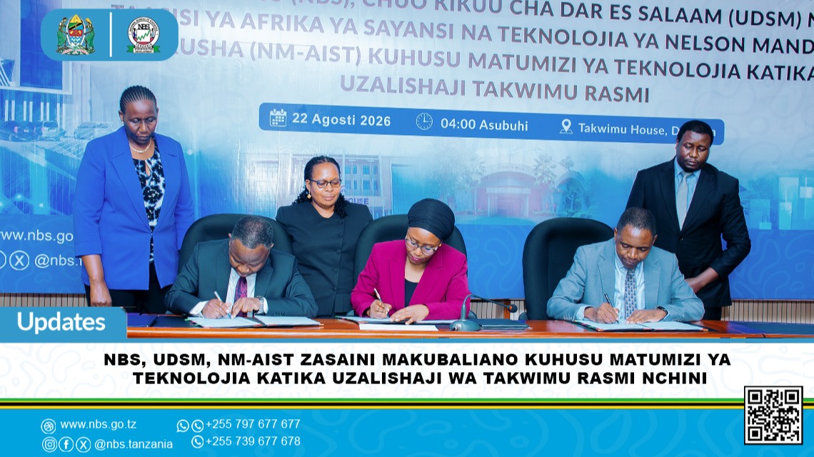 NBS, UDSM, NM-AIST zasaini MoU Kuhusu Matumizi ya Teknolojia katika Uzalishaji wa Takwimu Rasmi nchini