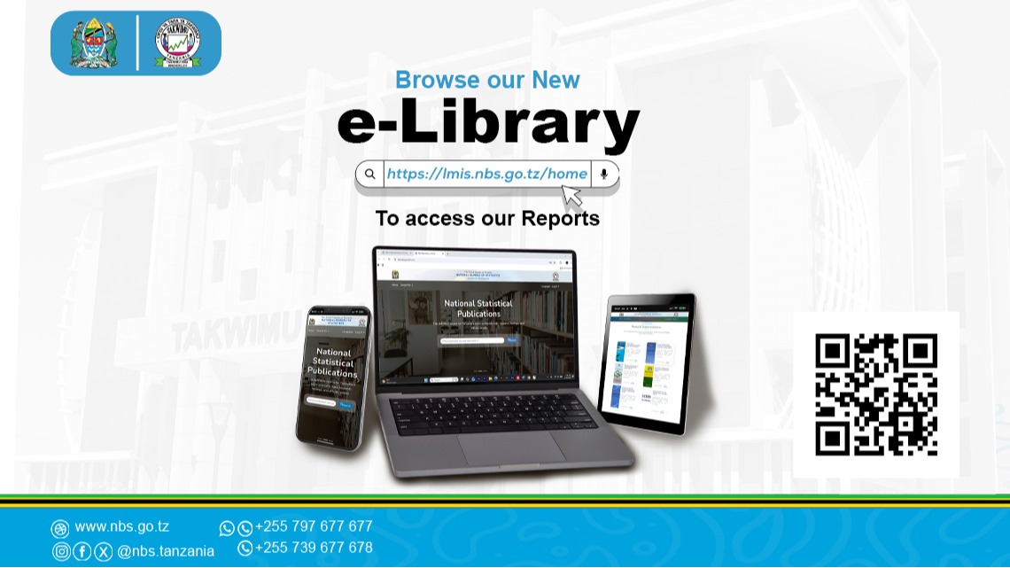 Ofisi ya Taifa ya Takwimu - NBS, sasa rasmi imeanza kutoa huduma ya Maktaba Mtandao (e-Library) kuanzia tarehe 19 Mei 2026 ambapo kwa kufanya hivyo huduma hiyo itasaidia taasisi za Serikali, wadau wa maendeleo pamoja na Wananchi kusoma machapisho mbalimbali yaliyosheheni Takwimu Rasmi kwa ajili ya mipango yao.